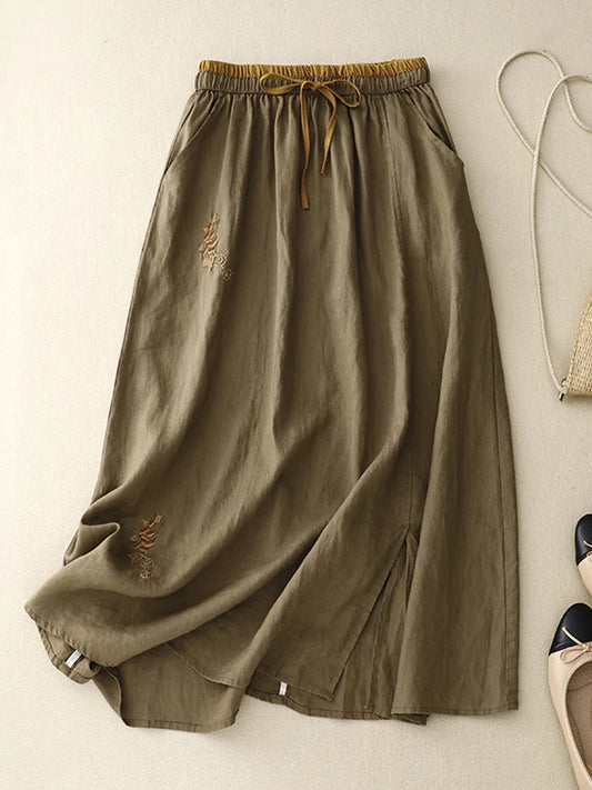 BloomTale Embroidered Patchwork Midi Skirt