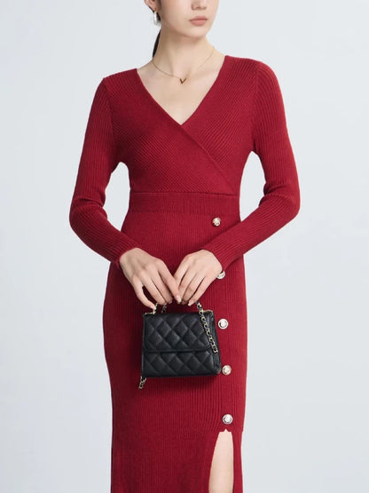 VeltriKnit V-Neck Maxi Sweater Dress