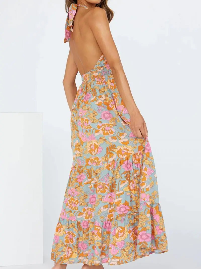 Elegant V Neck Wrap Maxi Dress