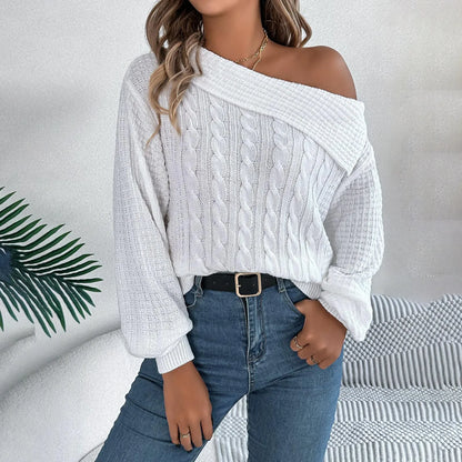 Sultry Draped Shoulder Knit Sweater