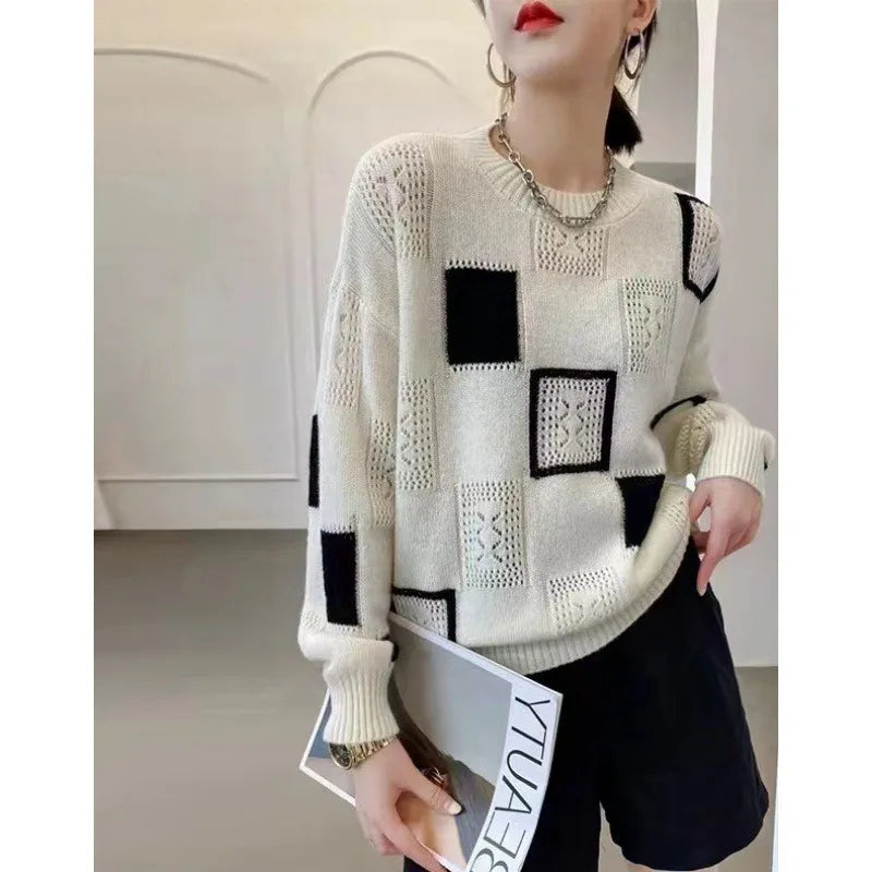 Vintage Geometric Patchwork Knitted Sweater