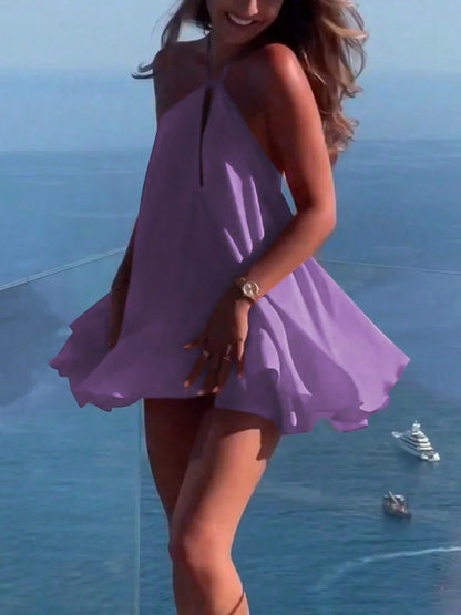 Chic Backless Pleated Tie Mini Dress