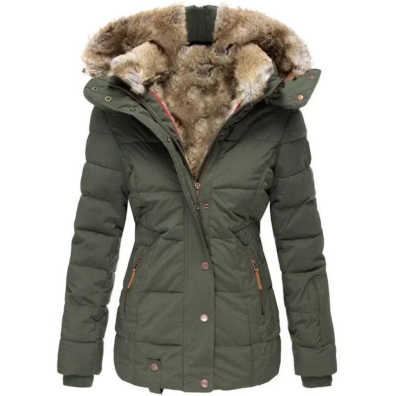 Women’s Hooded Cotton Coat — Slim Warm Fur Collar Jacket