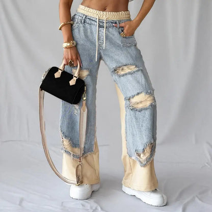 Ripped Drawstring Waist Sweatpants Jeans