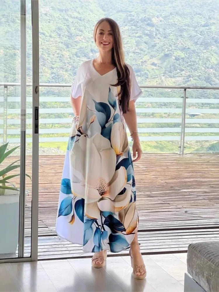 Bohemian V Neck Floral Maxi Dress