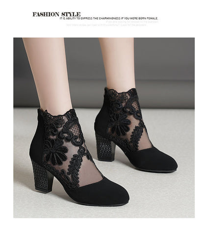 Lace Bloom Hollow Ankle Heels