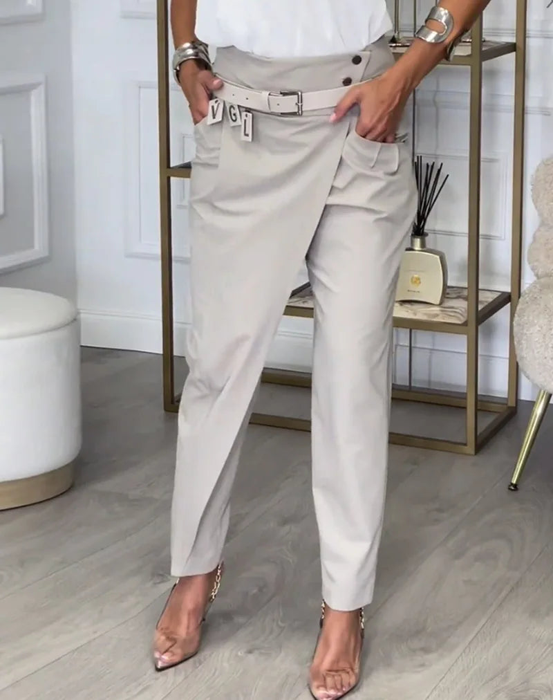 Asymmetric High Waist Suit Pants