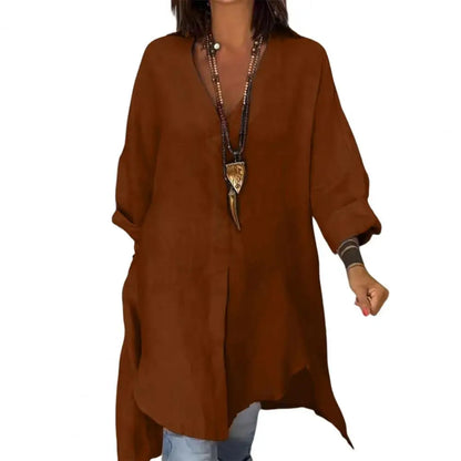 Linen Flow V-Neck Shirt Blouse