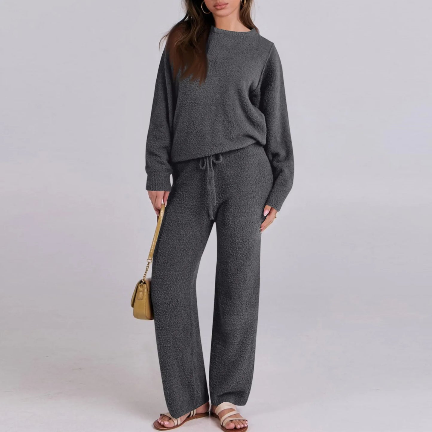 Warm Loungewear Set — Solid Color Casual Two-Piece