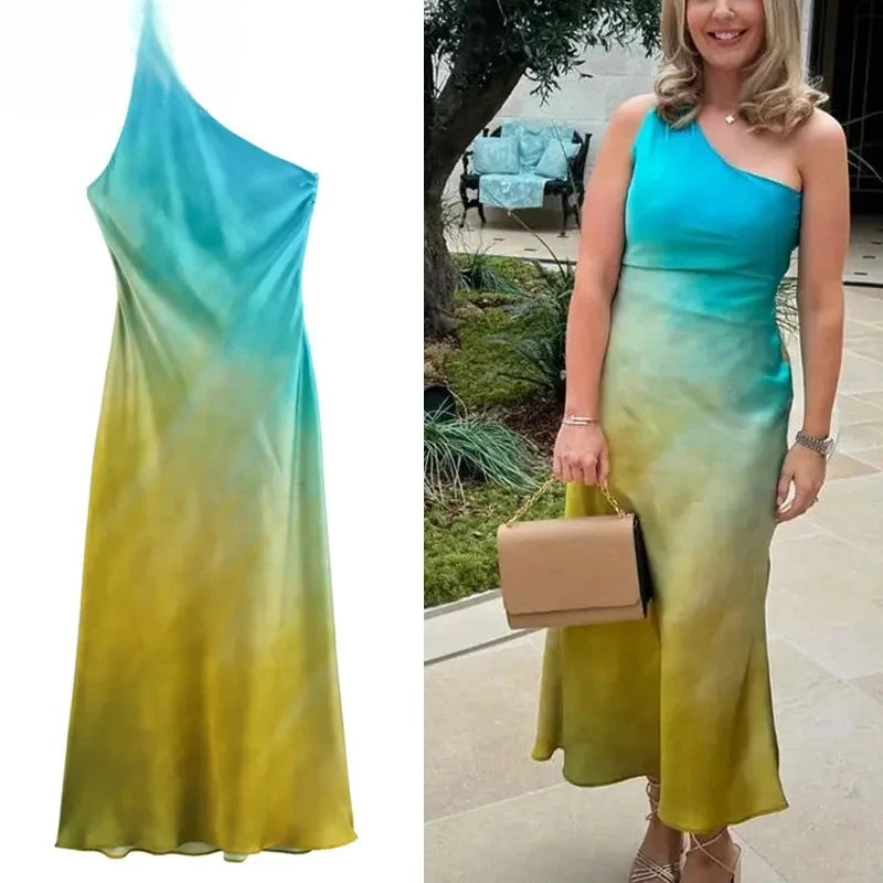 Twilight Glaze Asymmetric Satin Dress
