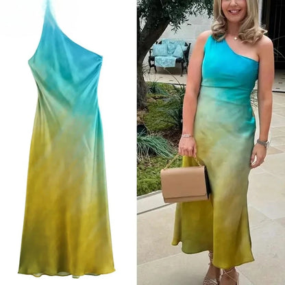 Twilight Glaze Asymmetric Satin Dress