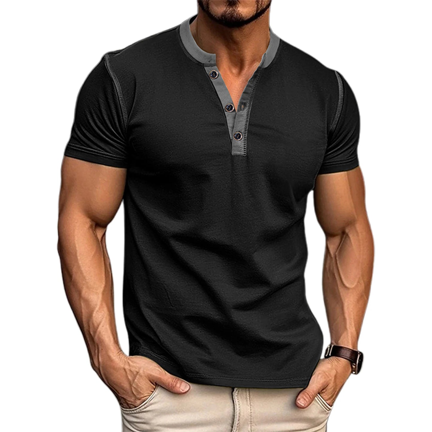 Men's Color Block Henley Shirt