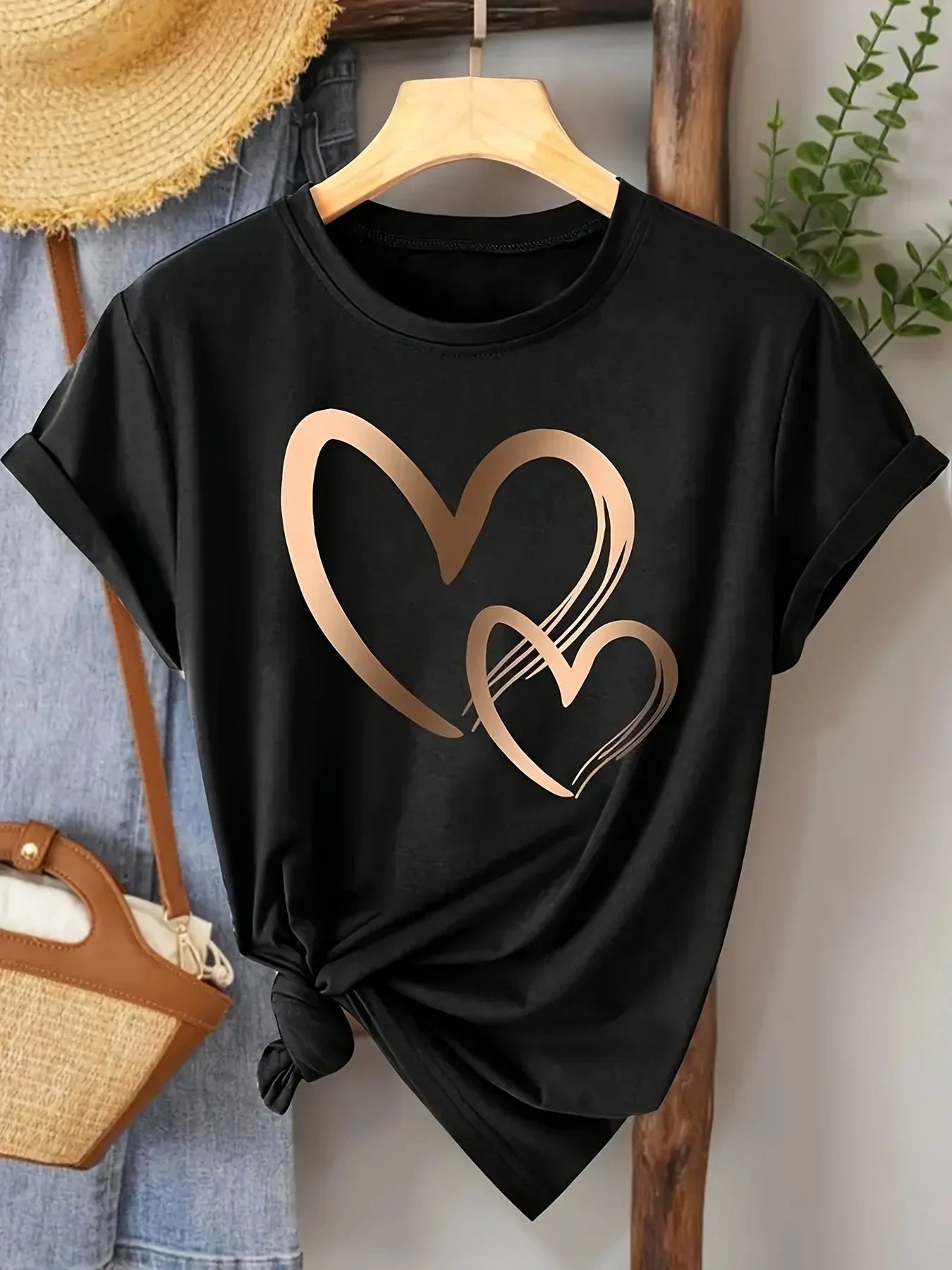 Leopard Heart Print Casual T-Shirt