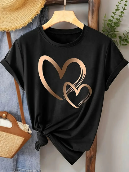 Leopard Heart Print Casual T-Shirt