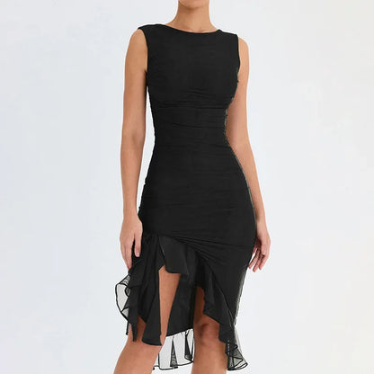 Midnight Muse Ruched Ruffle Party Dress
