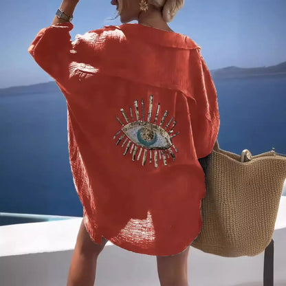 Sequin Eye Lapel Beach Shirt