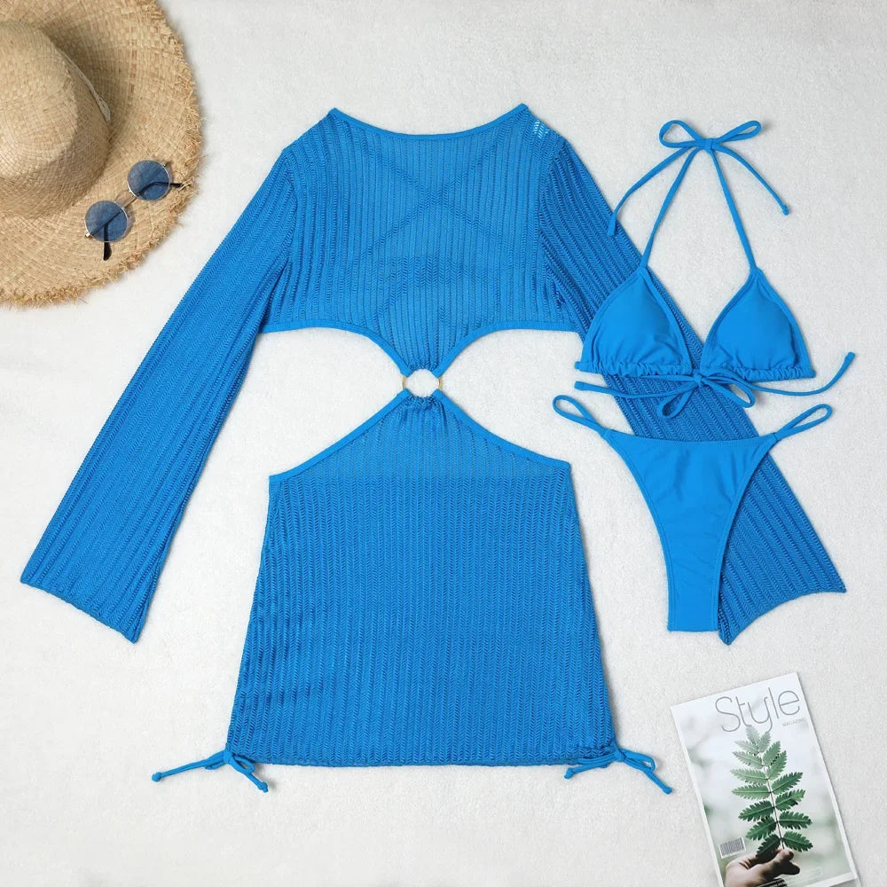 3-Piece Crochet Bikini & Cover-Up Set