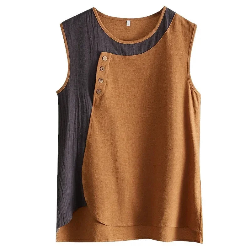 Asymmetric Cotton Linen Top