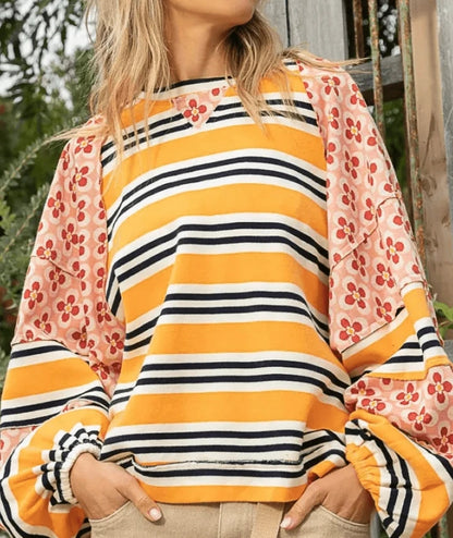 Vibrant Floral Stripe Hoodie