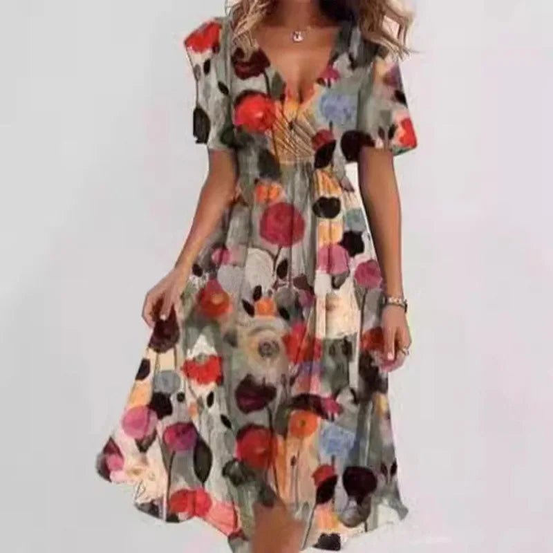 Fashionable Printed Knee Length Dress For Women