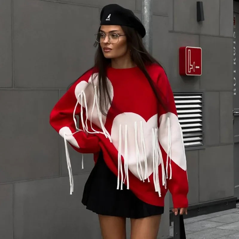 Playful Heart Tassel Sweater