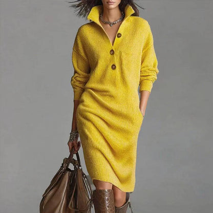 Casual Button Loose Mid-Length Knitting Sweater Dress