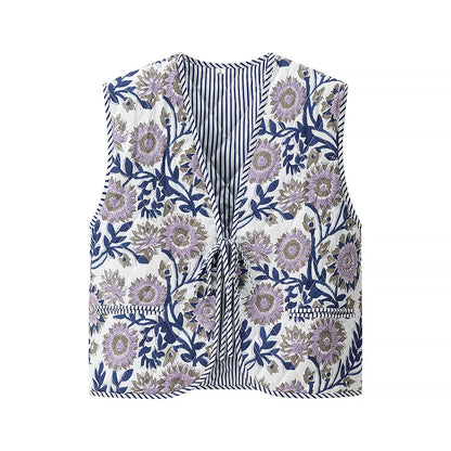 Chic Contrast Lace-Up Crop Vest