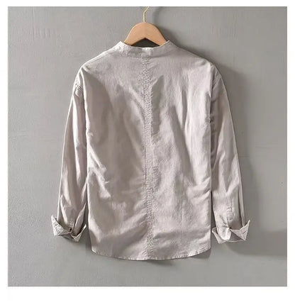 Linen Stand Collar Shirt