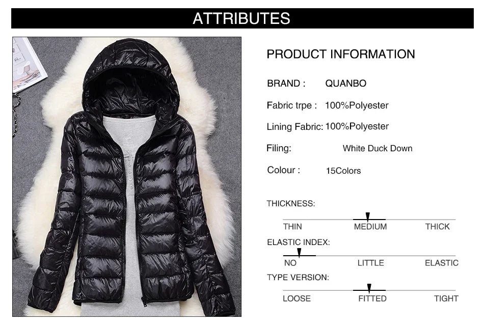 Women's Lightweight Hooded Duck Down Puffer Jacket