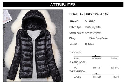 Women's Lightweight Hooded Duck Down Puffer Jacket
