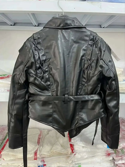 Lace-Up Faux Leather Jacket