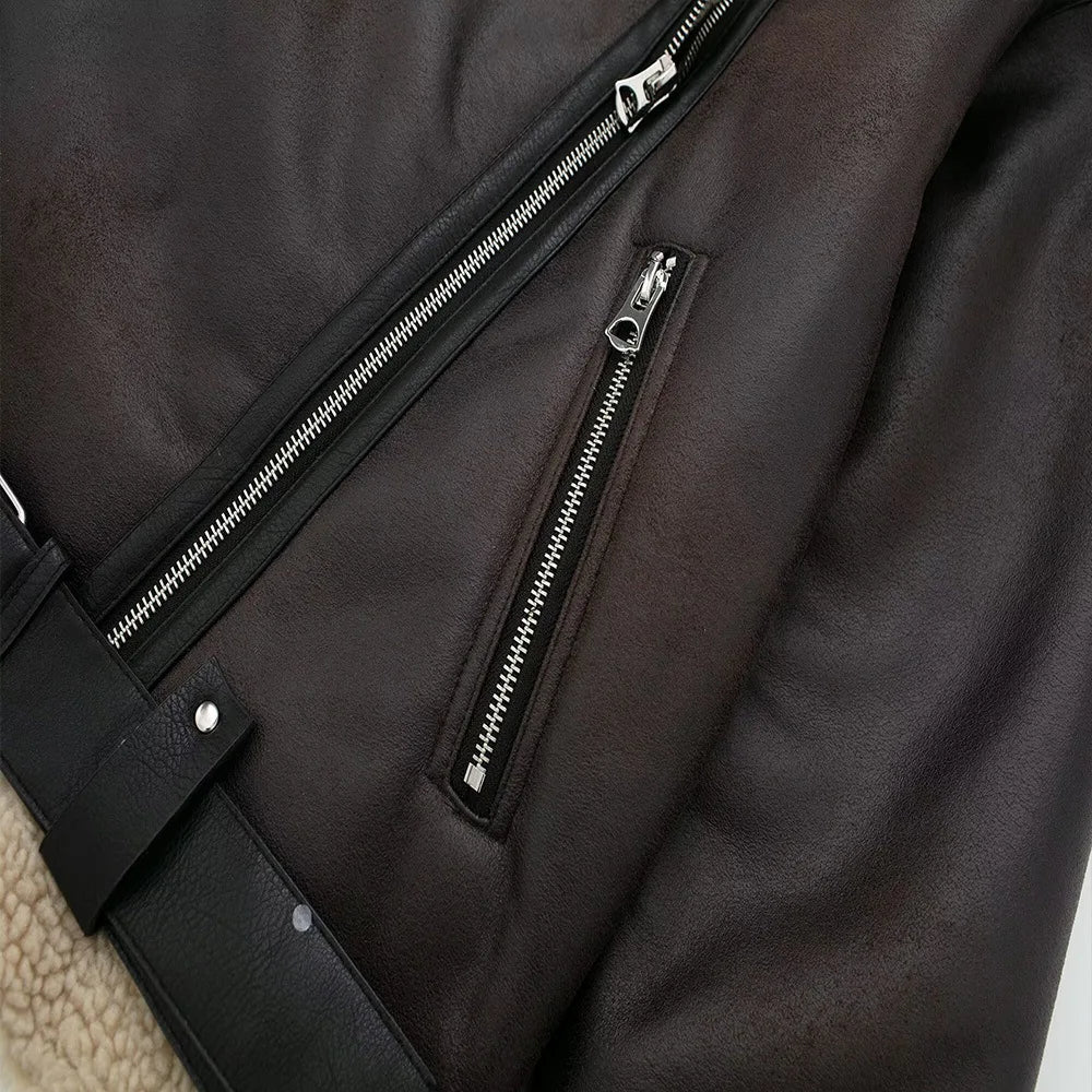 FurEdge Moto Style Faux Fur Jacket
