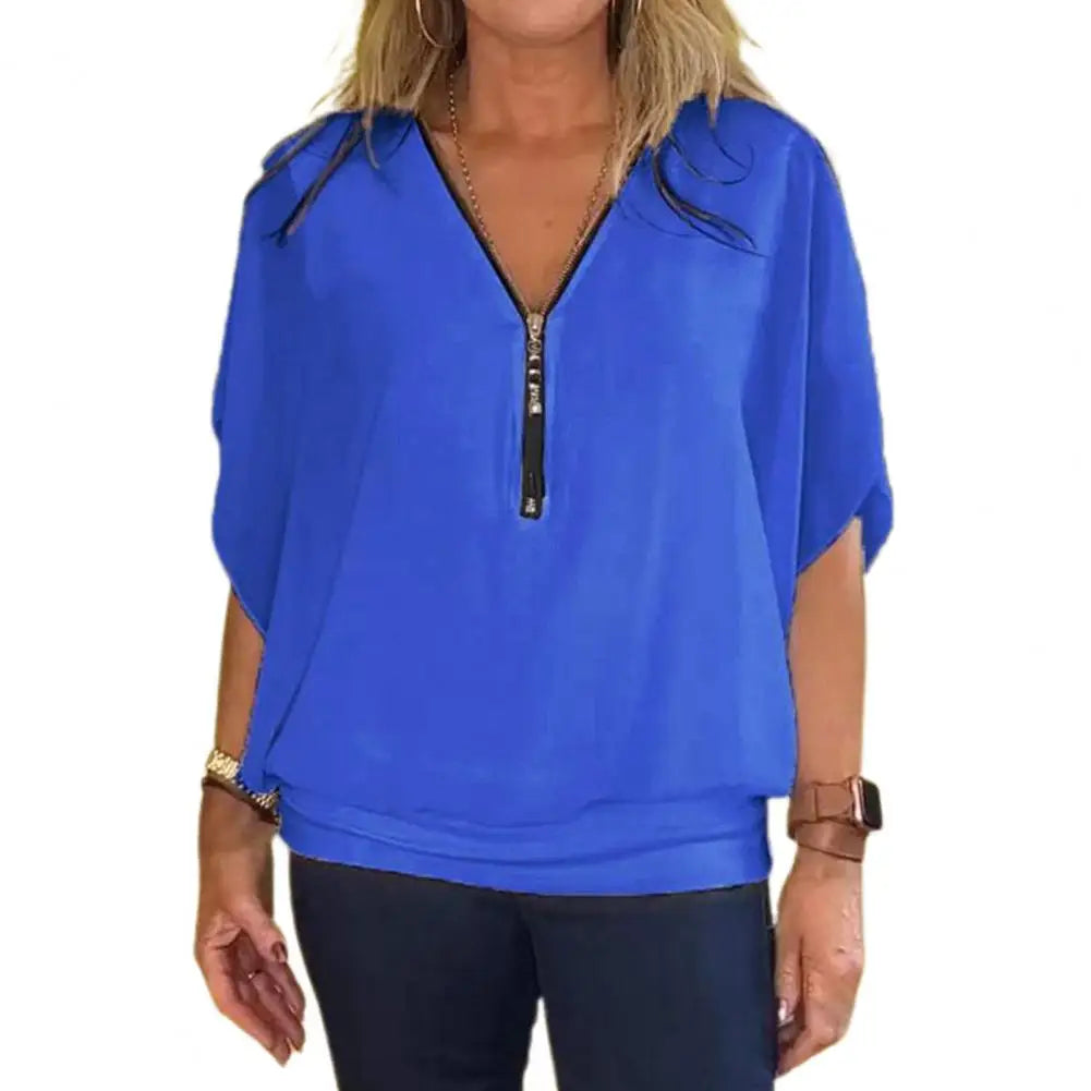 Chiffon V-Neck Batwing Blouse