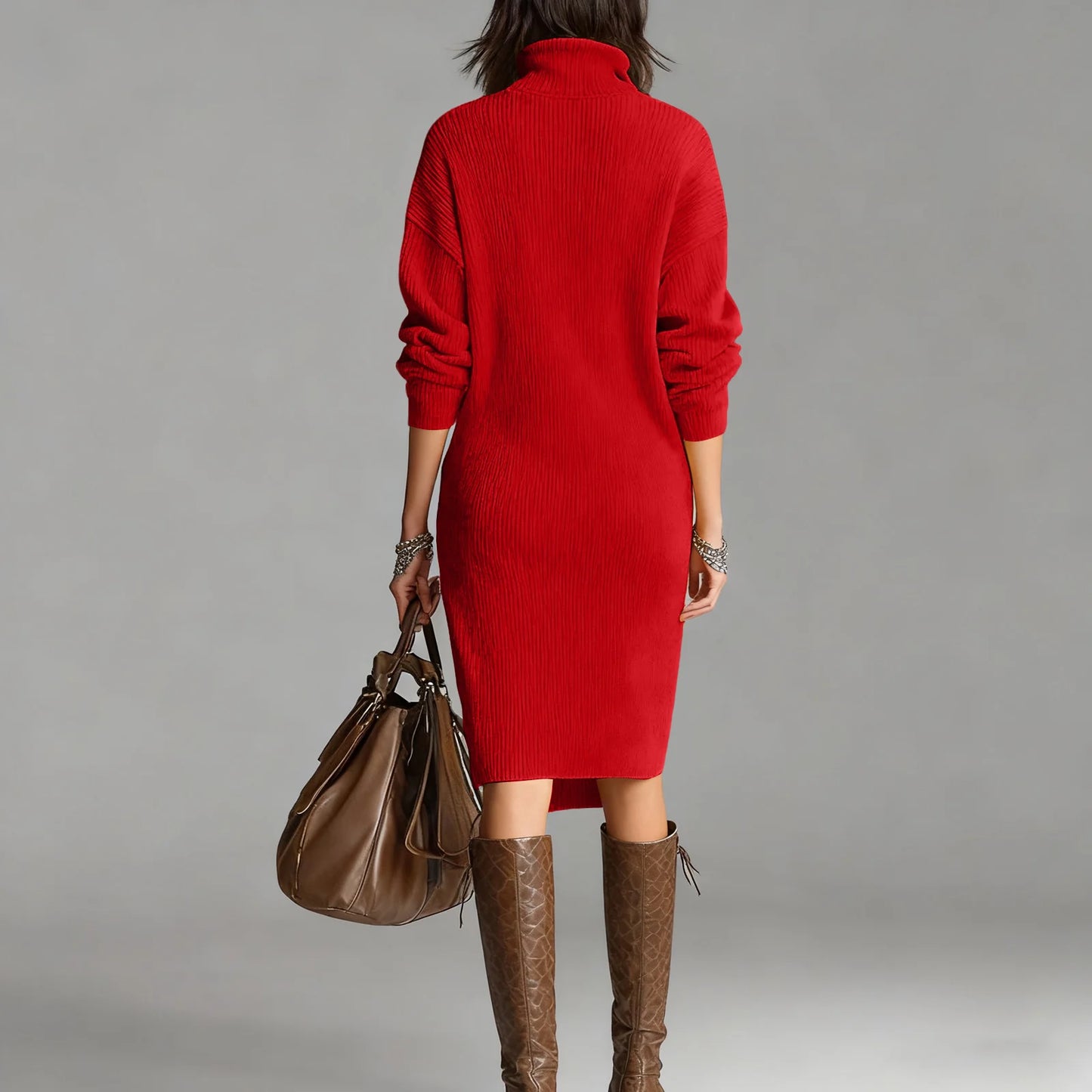 Casual Button Loose Mid-Length Knitting Sweater Dress