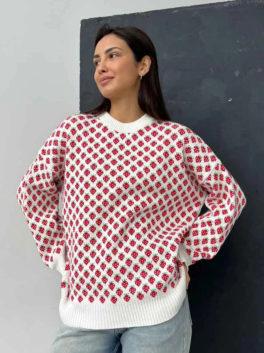 Cozy Strawberry Knit Sweater