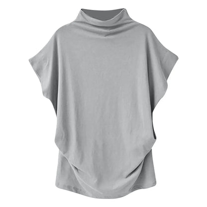 Soft Pleated Turtleneck Short Sleeve Top