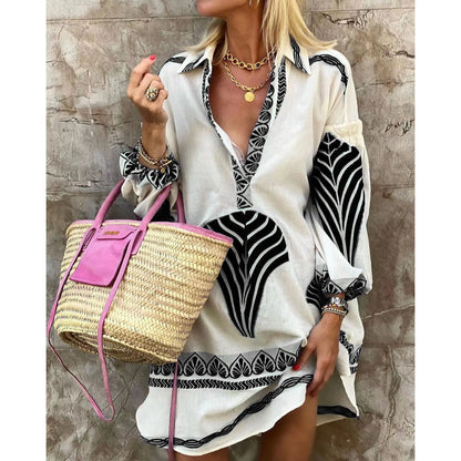 V-Neck Long Shirt Midi Dress