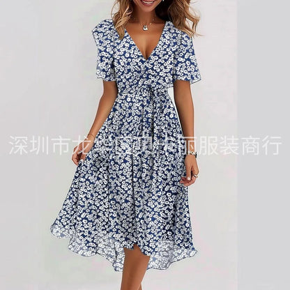 Printed V-Neck Knee Dress