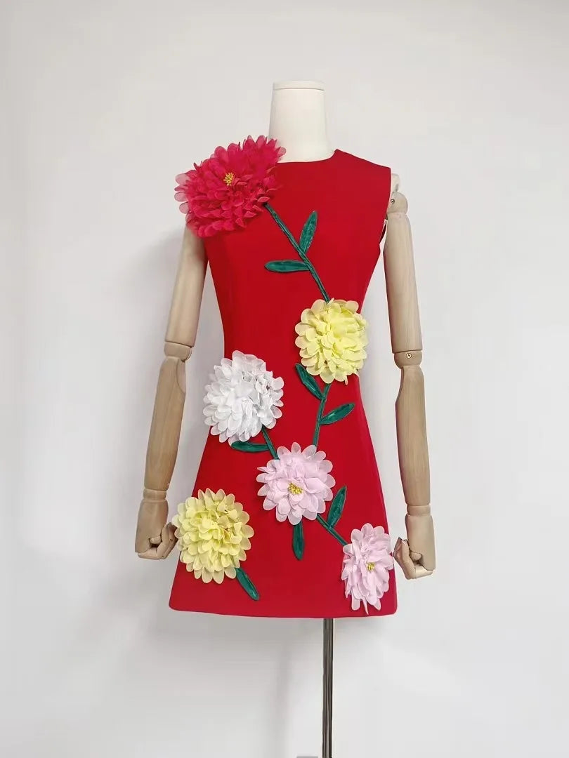 Floral Fusion 3D Print Dress