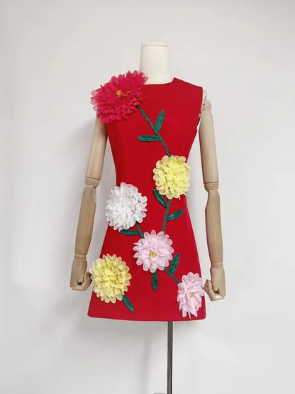Floral Fusion 3D Print Dress