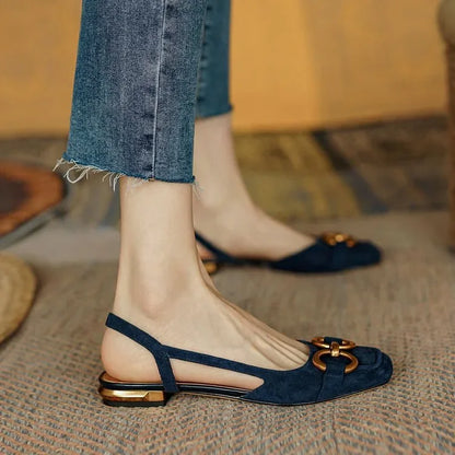 Retro Suede Slingback Office Flats