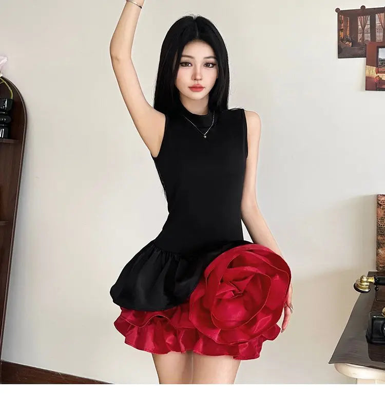 3D Floral Patchwork A-Line Dress