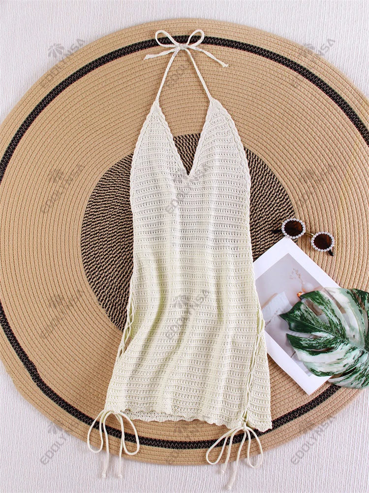 Knit Halter Cross-Strap Mini Dress