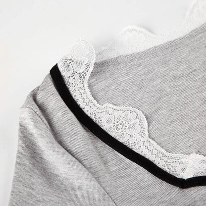 Bow Lace Square Neck Patchwork Top