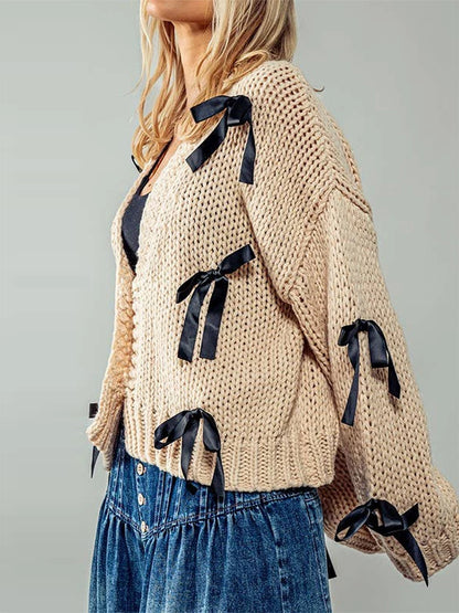Belle Knot Deep V Bow Cardigan