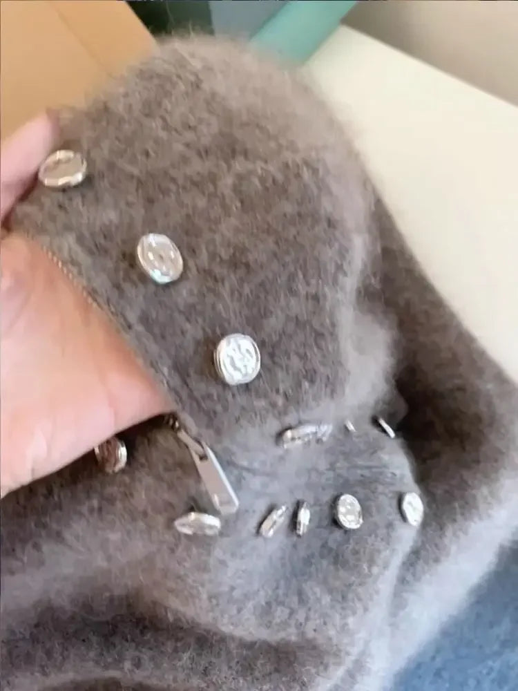 Luxe Fluff Double-Breasted Knit Cardigan