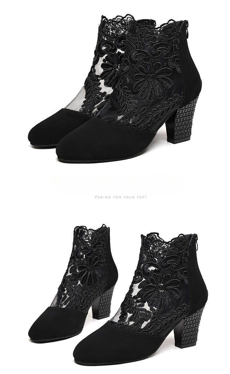 Lace Bloom Hollow Ankle Heels