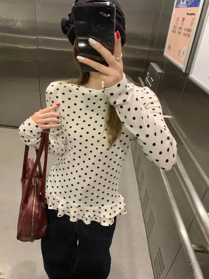 Ruffle Hem T-Shirt — Cute Polka Dot Casual