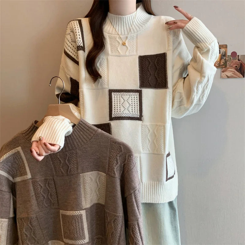 Loose Fit Color Block Knit Sweater