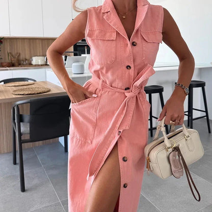 Elegant Y2K Denim Maxi Dress for Women